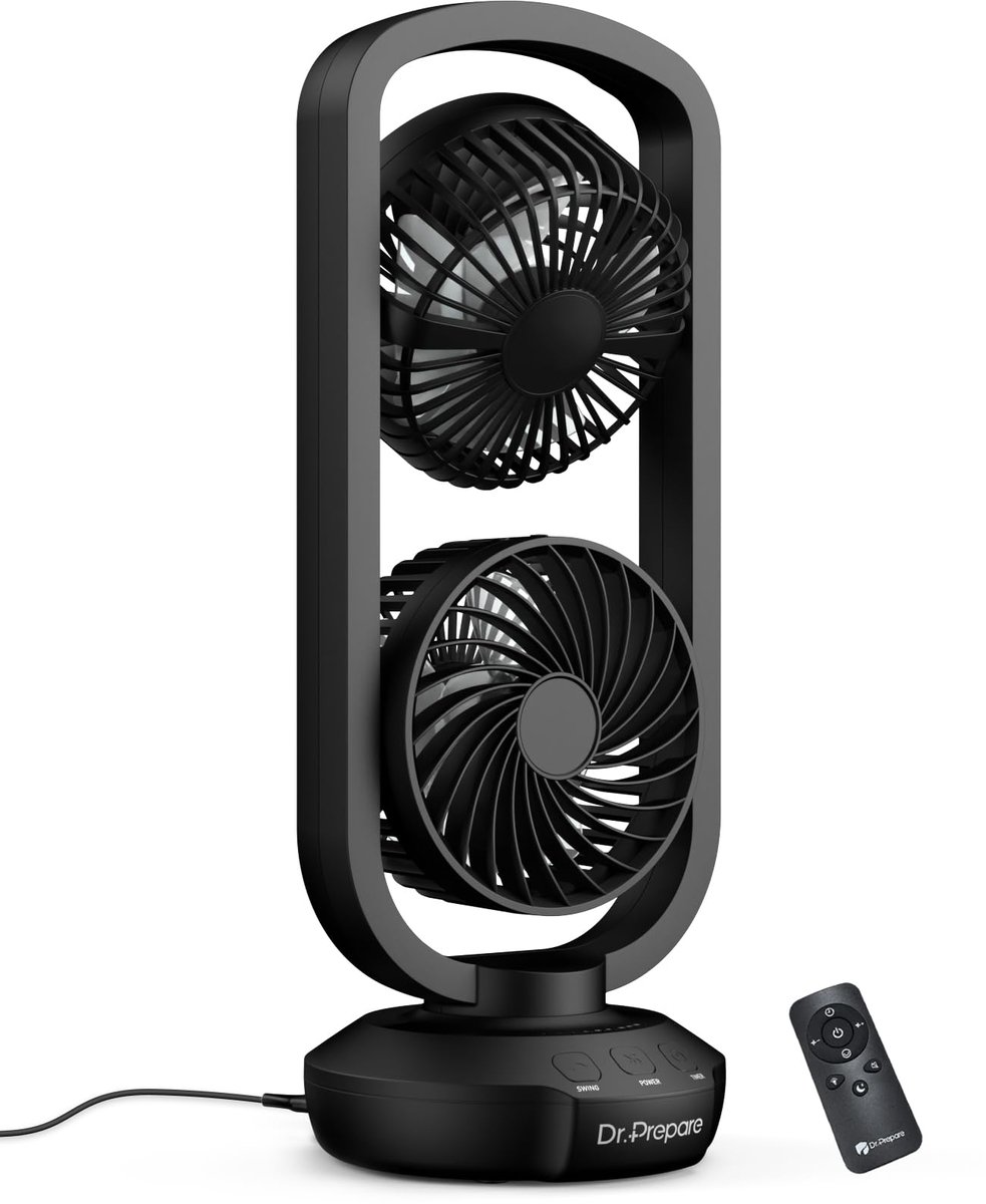 SnelShoppen - Zuilventilator, Tafelventilator met 270° Helling, Oscillatie 105°, 3 Snelheden, Stil USB Bureauventilator voor Slaapkamer, Camping, Kant