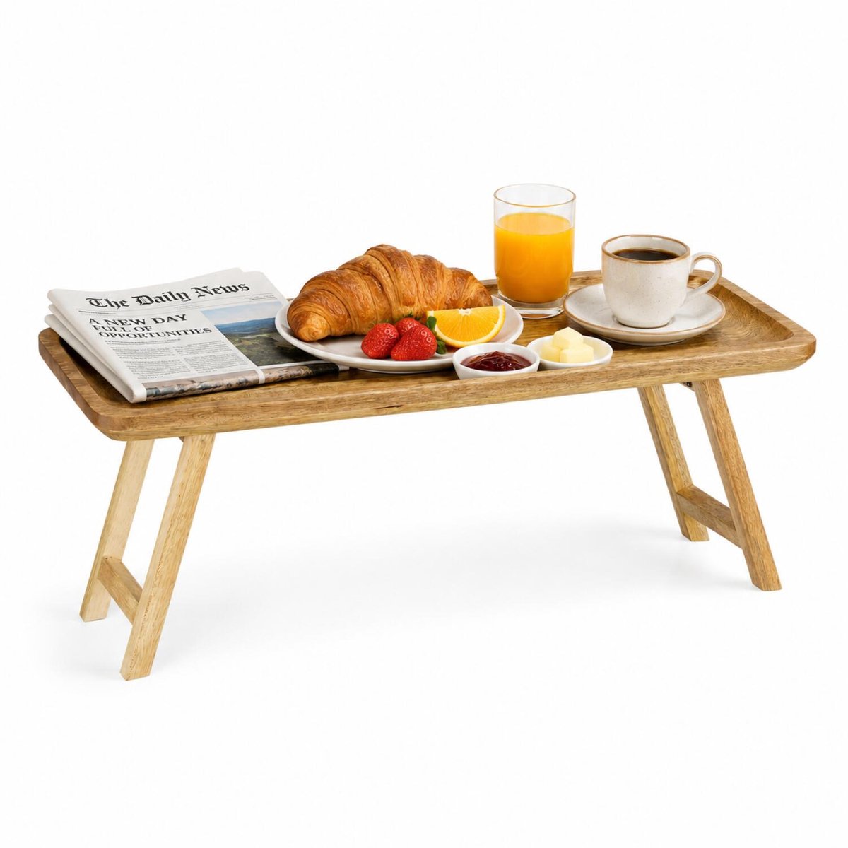 Mica Decorations schoottafel / bedtafel - mango hout - 50 x 15 cm - inklapbaar