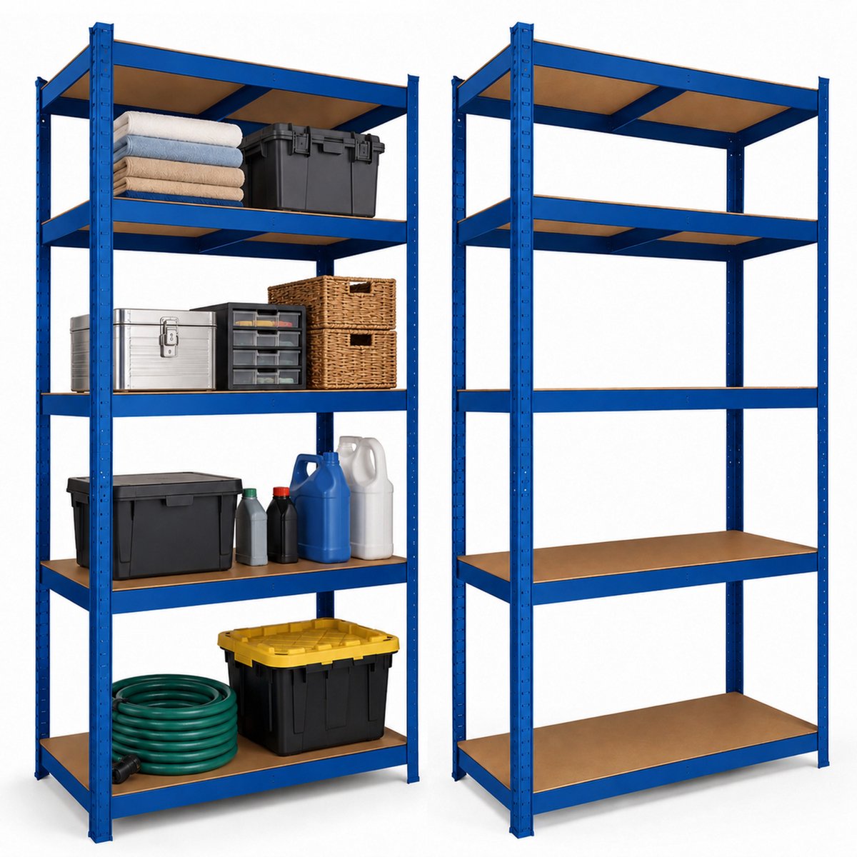 BRASQ Stellingkast Blauw Set van 2 - Metalen Opbergrek - 180x90x40cm - 5 lagen - 175 KG per plank - max 875 KG