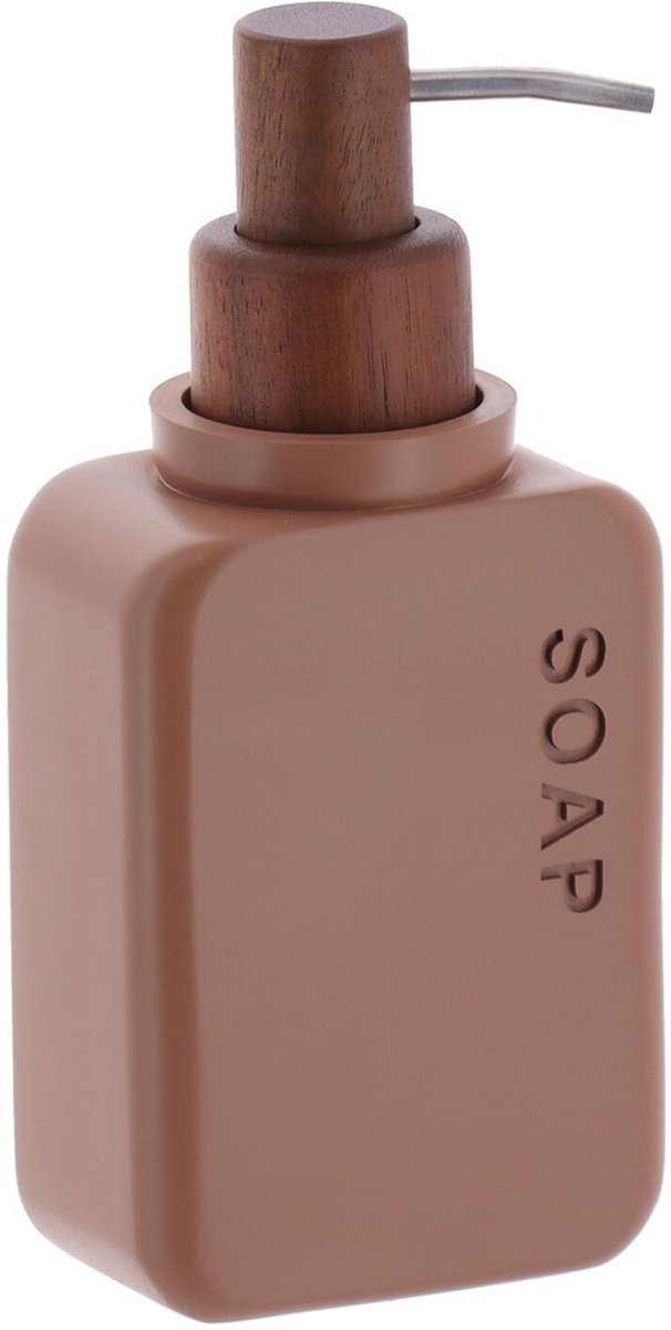 Tendance zeeppompje London - 300ml - bruin - kunststof/acacia - H18 cm - zeepdispenser