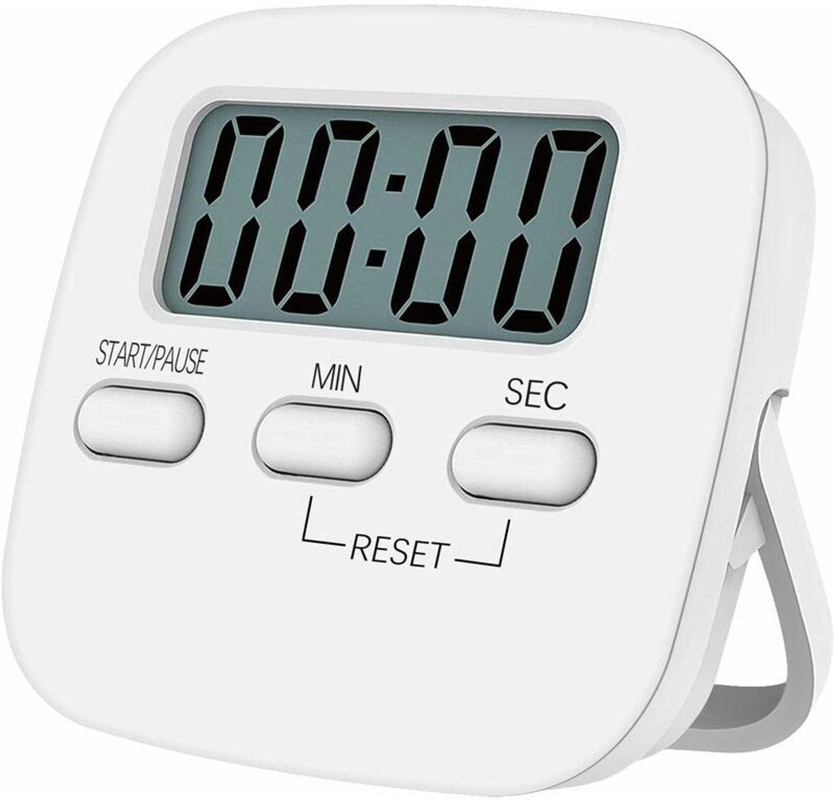 Magnetische keukentimer met groot lcd-scherm, voorzien van stopwatch, luid alarm en afteltimer – Wit