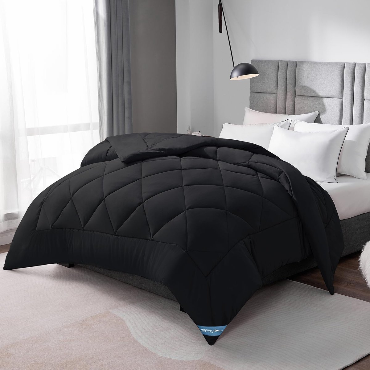 SnelShoppen - WAVVE Dekbed Eenpersoons 140 x 200 cm - Zwart Microvezel Warm Dekbed met Dikke Vulling 300 g/m² voor Bed 90 x 190 cm - Ideaal voor Koude