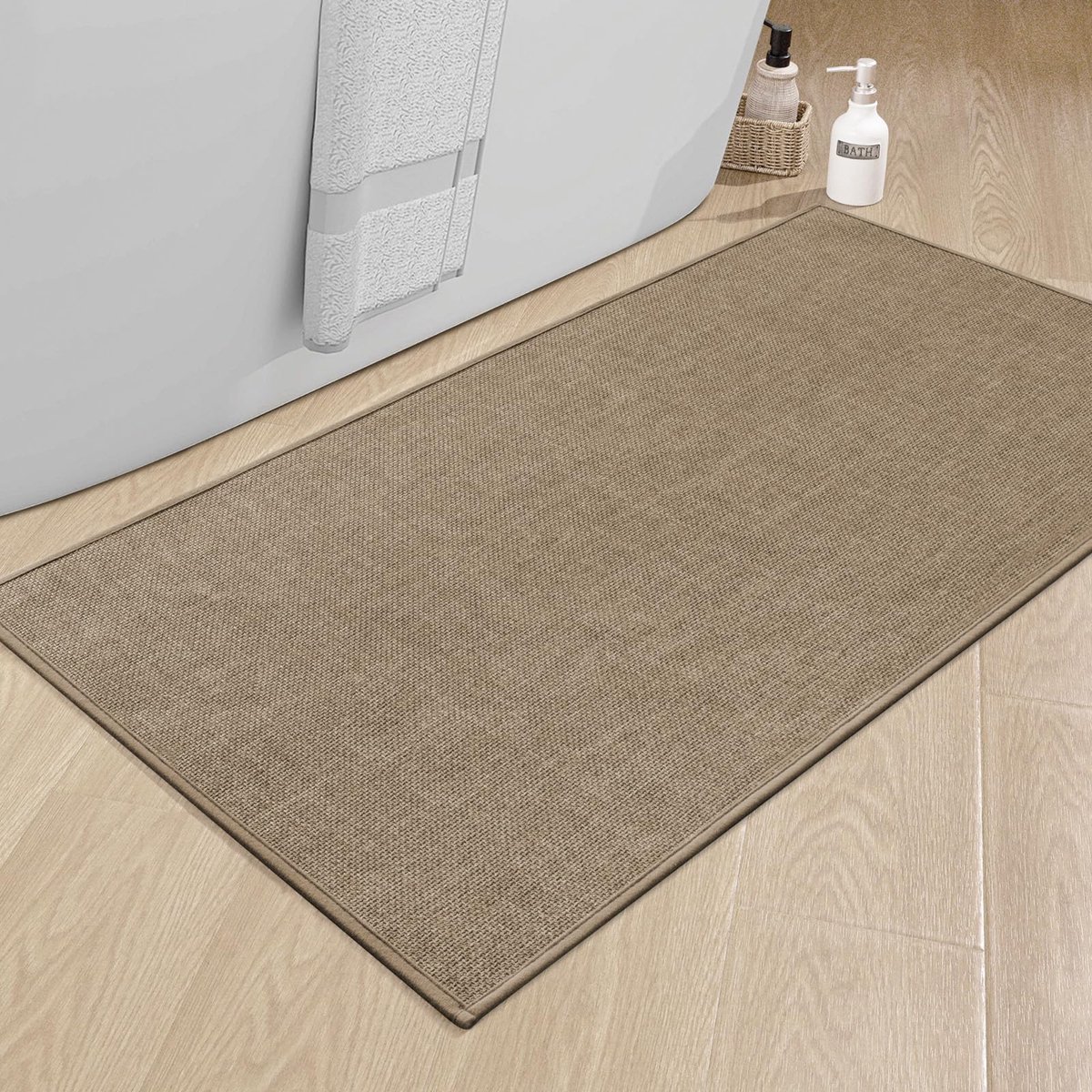SnelShoppen - Antislip Badmat 60 x 120 cm - Bruin Rubberen Achterkant - Wasbare Bademat - Badtapijt voor Badkamer en Douche - Ideaal voor Veiligheid e