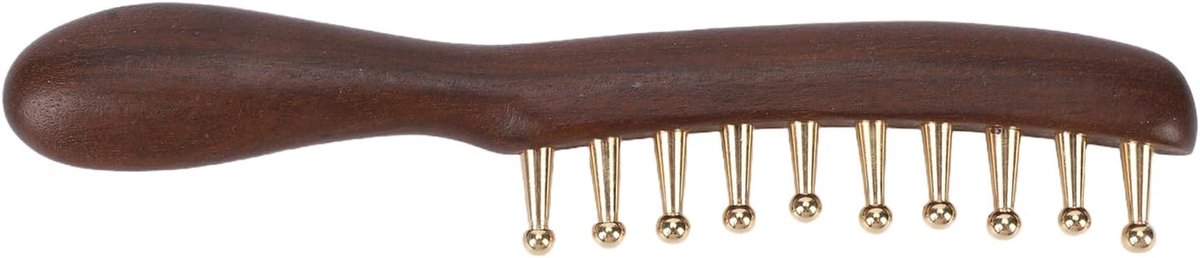 Houten Kam - Koperen Tanden Kam - Haar Ontwarren - Ergonomisch Handvat - 23 cm Lengte - Natuurlijk Hout