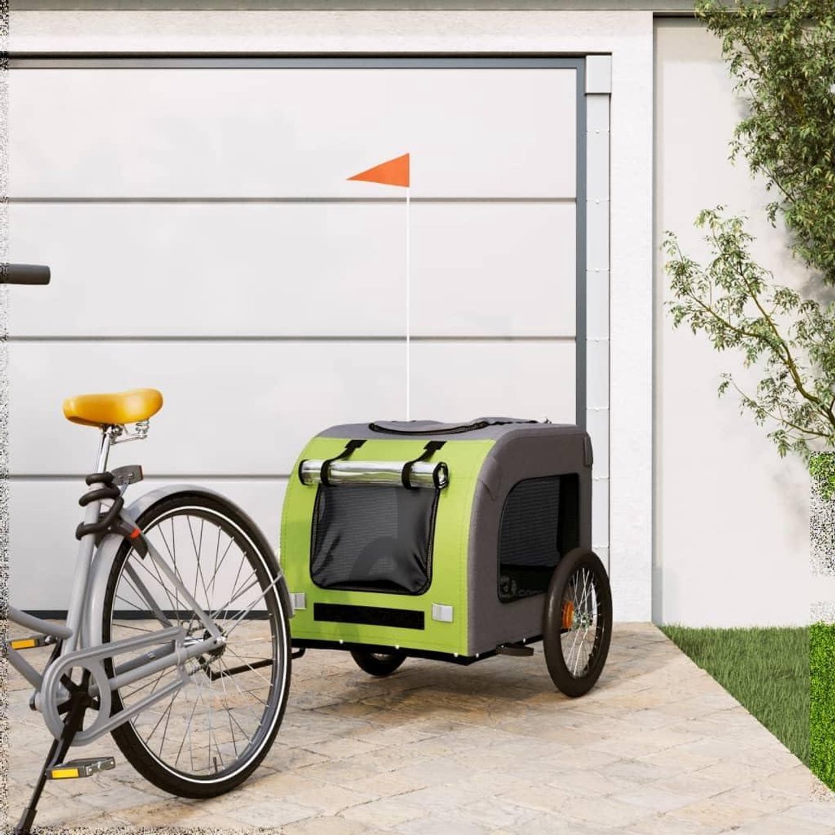 Fietsaanhanger Huisdieren - Hondenkar - Veilig Vervoer - Waterdichtehoes - 865 cm - Groen Grijs