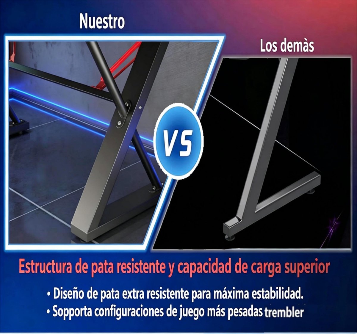 SnelShoppen - Gamingtafel met LED-verlichting, Z-vorm, koolstofvezelcoating, 100x55 cm, zwart, gamer bureau, eenvoudig te monteren, computertafel voor