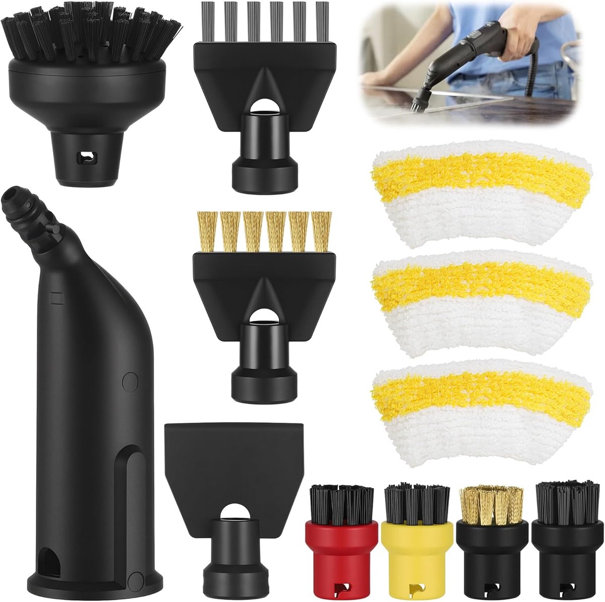 SnelShoppen - 12 stuks accessoires voor stoomreiniger, verlengd mondstuk, ronde borstel, voegenborstel, microvezeldoeken, schraper, ideaal voor schoon
