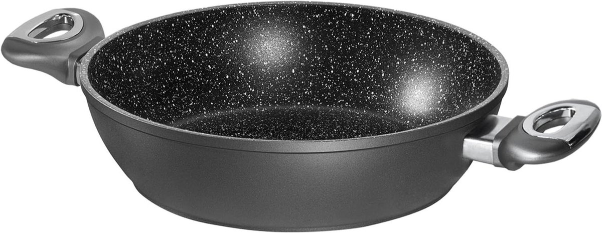 Serve pan - Koekenpan braadpan - Vetarm koken - Echte steendeeltjes coating - 28 cm 3.1 Liter - Grijs
