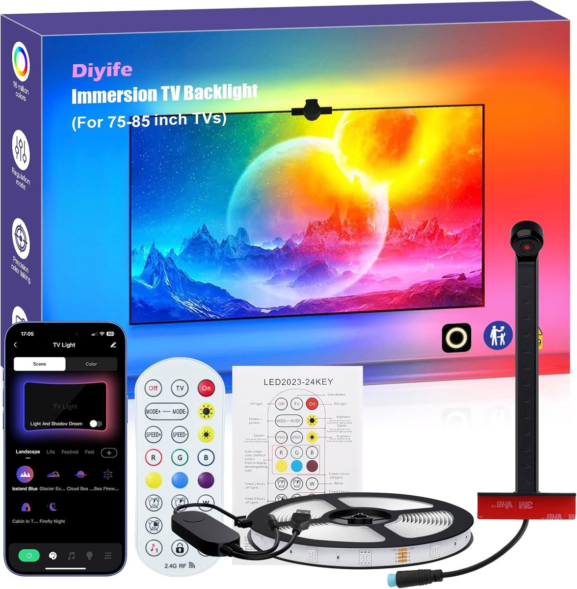 SnelShoppen - LED-strip 5M RGB Lichtslang met AR Kleur-Sync, Bluetooth Afstandsbediening, Perfect voor Feest, Kamer, Woonkamer, Bar, Moods & Decoratie