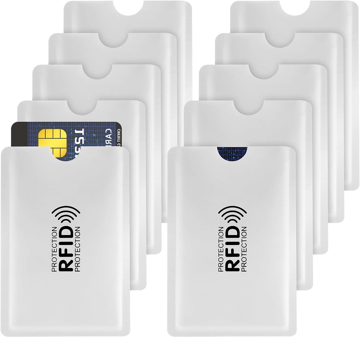 10-delige RFID-beschermende kaarthoesjes - Creditcardbeschermers - Kaarthoesjes met aluminiumfolie - Unisex - Anti-scan - Anti-demagnetiserend - Anti-diefstal - Geschikt voor bankpassen, identiteitskaarten en andere documenten - Zilver - 9,2*6,2 cm