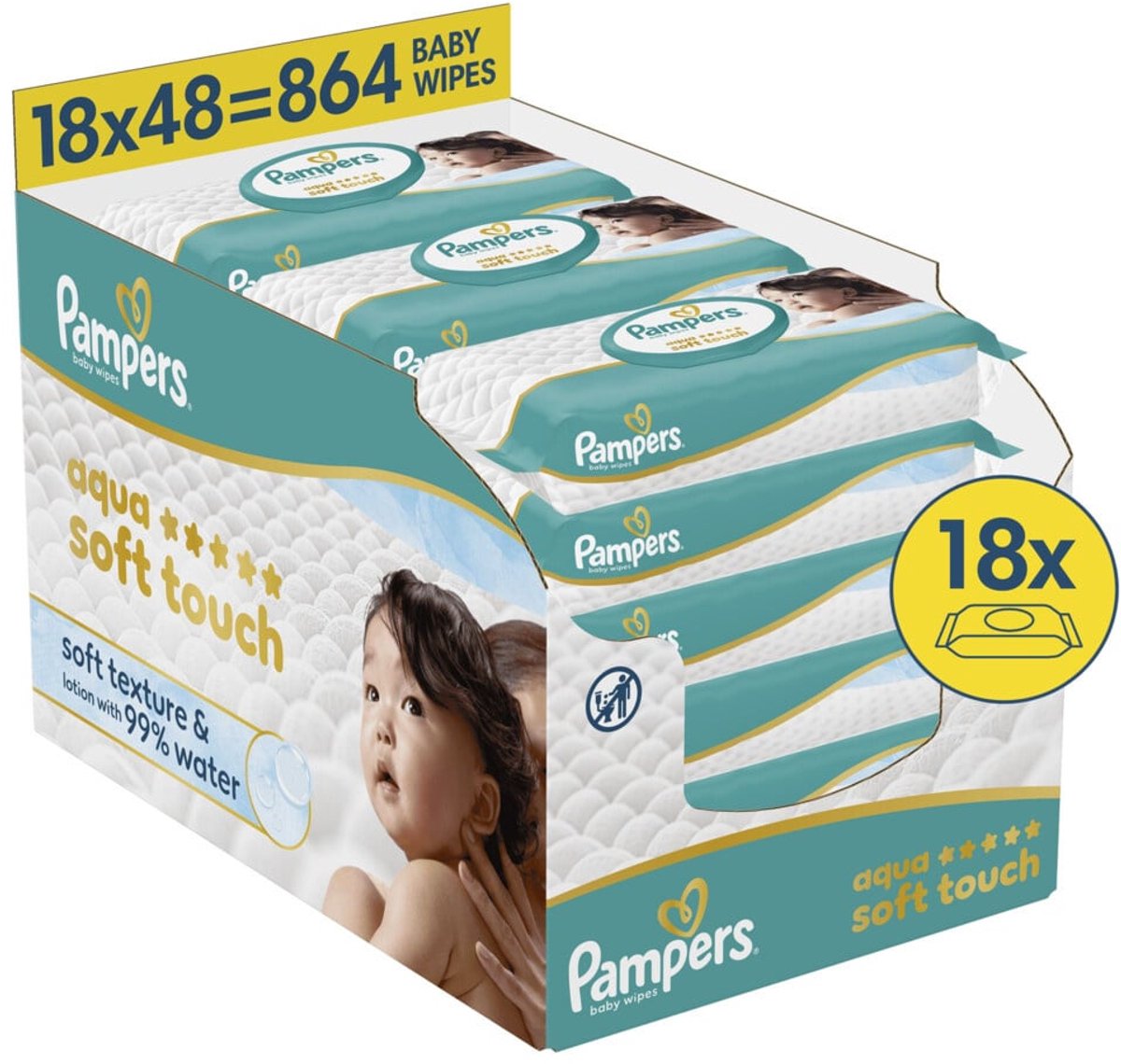 Pampers Billendoekjes Aqua Soft Touch 18x48 = 864 stuks