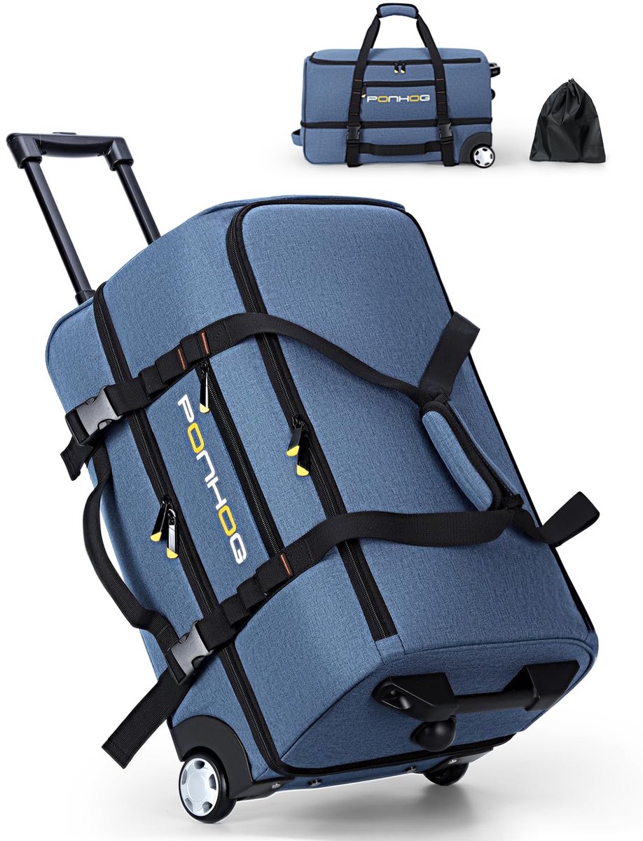 SnelShoppen - Ponhog Duffle Bag op Wielen Blauw Small 22 inch (H56 x L33 x W31cm) - Ideaal voor Reizen, Sport, Weekendje Weg, en Dagjes Uit