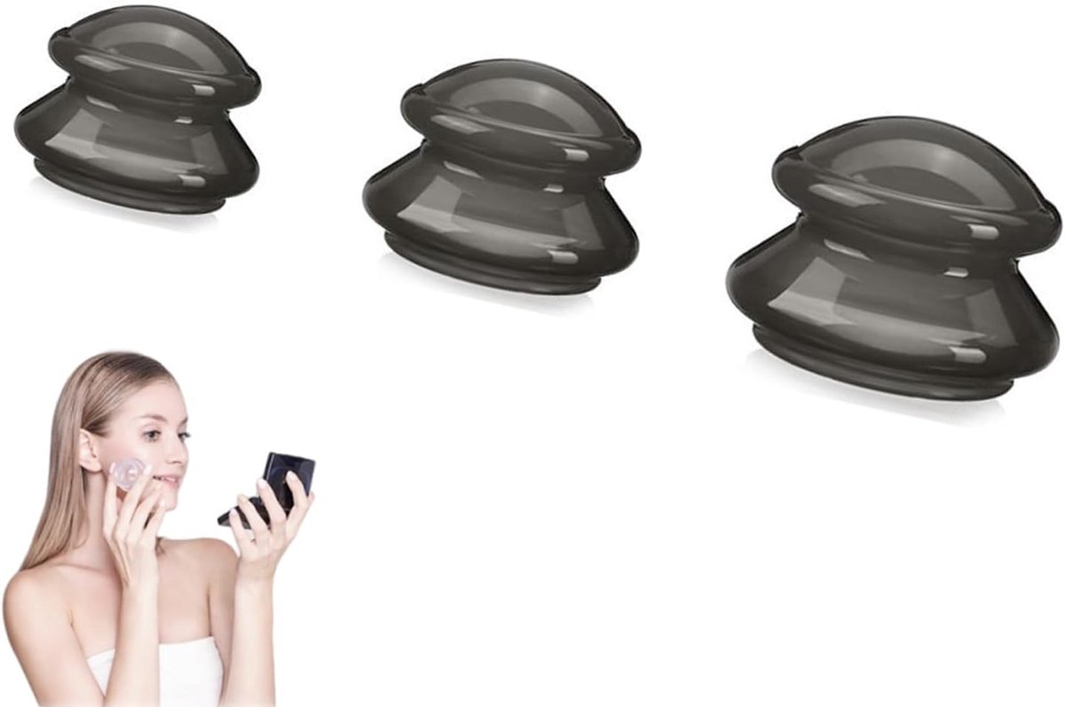 Cupping-therapieset, set van 3 anti-cellulitis massagecups, draagbare acupunctuur-cuppingset, siliconen cupping-cups, voor verlichting van spier- en gewrichtspijn en fysiotherapie (zwart)