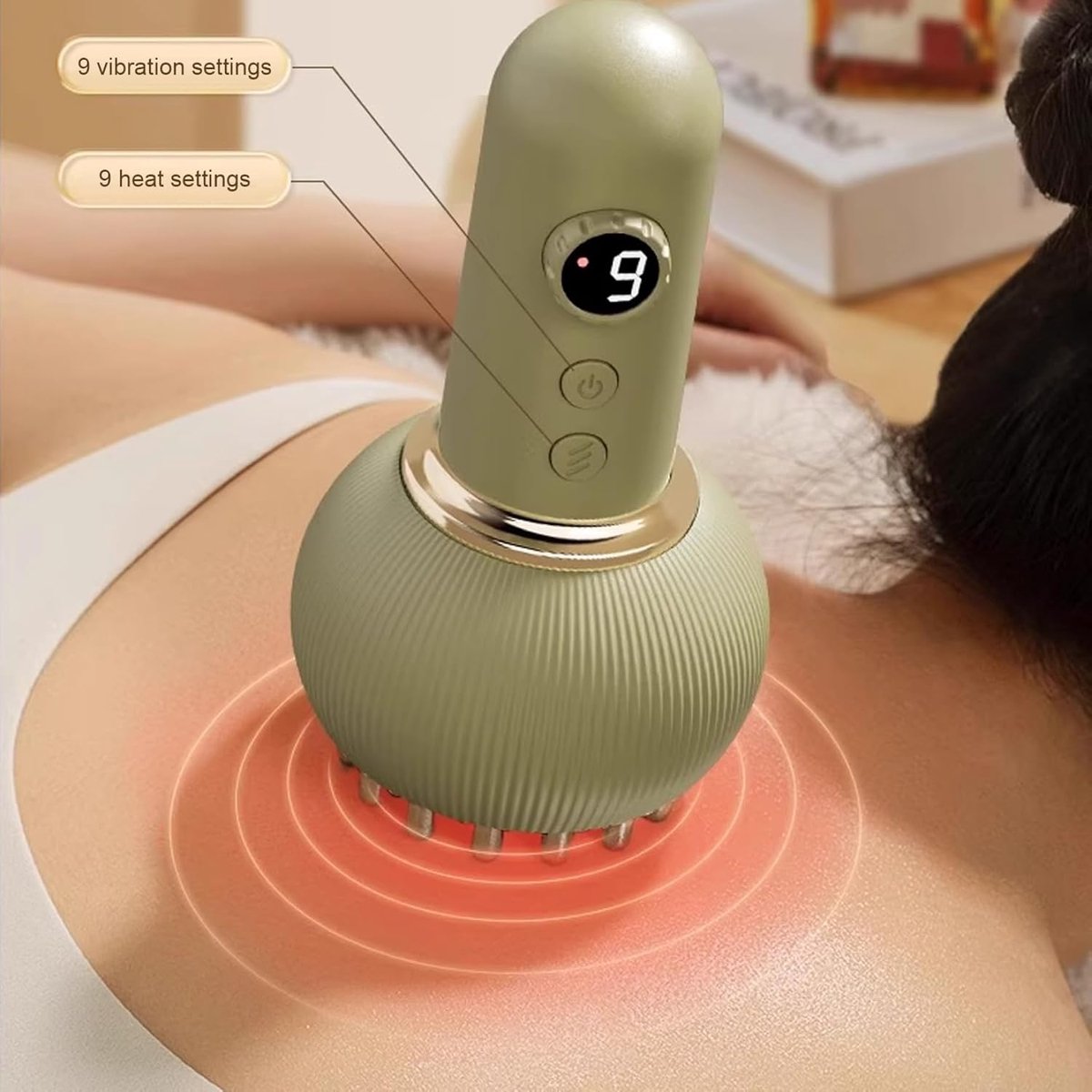 Cellulitemassageapparaat, apparaat voor lichaamsmodellering met 9 standen, warmte en vibratie; elektrisch handmassageapparaat voor lymfedrainage van benen, armen en buik.