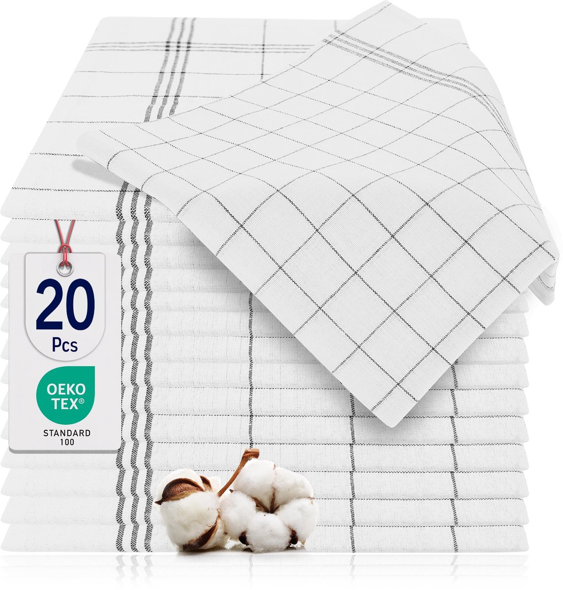 SnelShoppen - Katoenen Theedoeken, Keukendoeken 20 Stuks, Zwart, Duurzaam, Absorberend, Voor Keuken, Huishouden, Feest, Camping