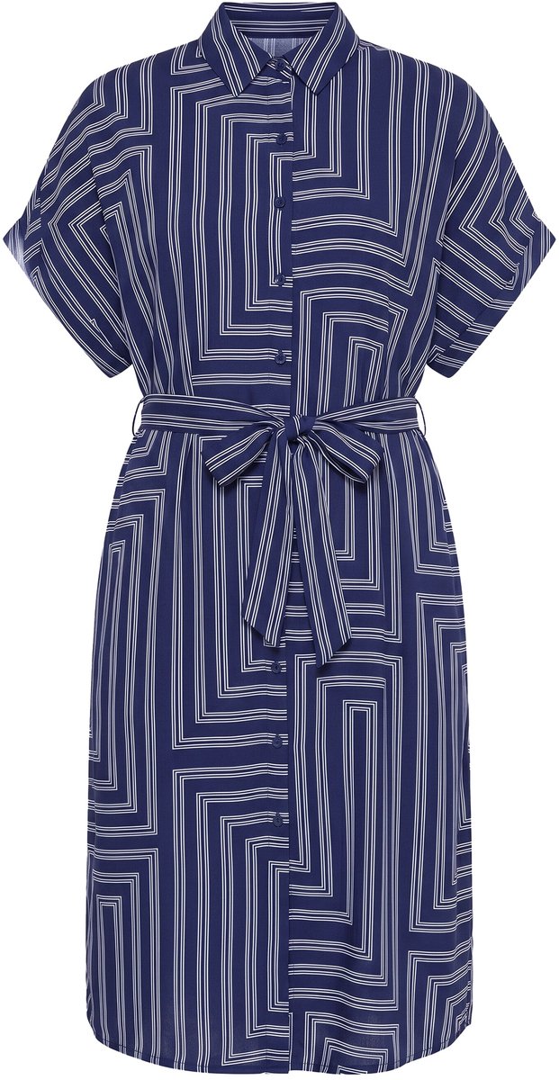 Studio Untold - Dames - Midi-shirtblousejurk A-lijn grafische print - Navy - Maat 42+
