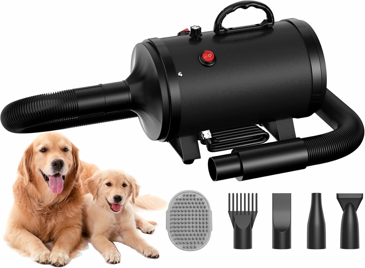 SnelShoppen - Hond Föhn Blaster 3200W/4.5HP Geluidsarme Pet Grooming Föhn met 4 Nozzles en Borstel - Ideaal voor Dierenverzorging Thuis