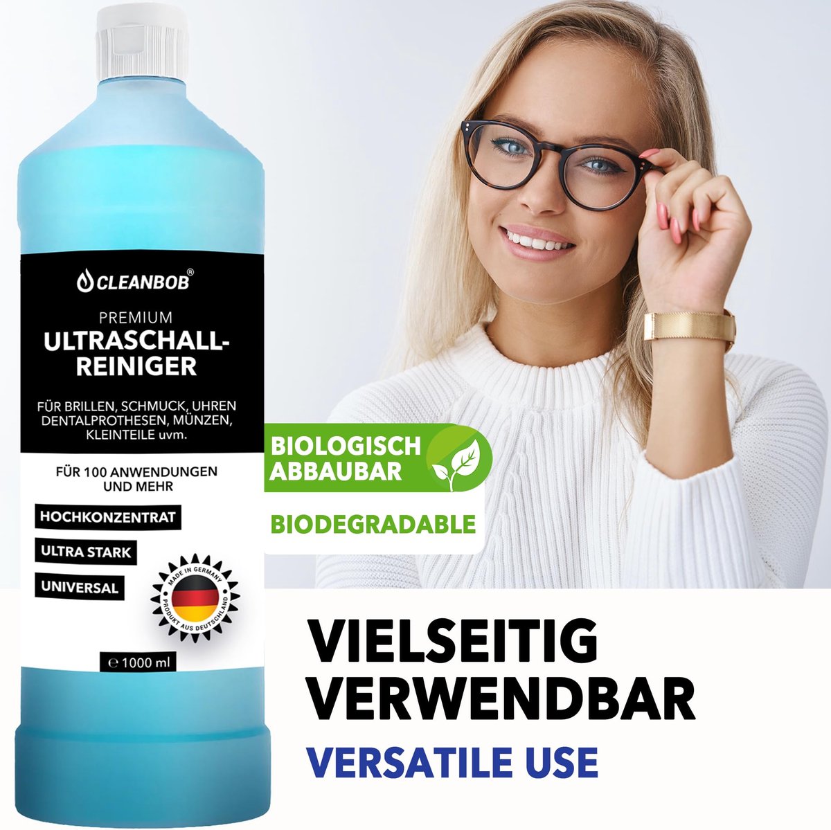 SnelShoppen - Premium Ultrasoonreiniger Concentraat 1L | Ideaal voor Brillen, Sieraden, Horloges, Kunstgebitten | Geschikt voor Ultrasone Apparaten |