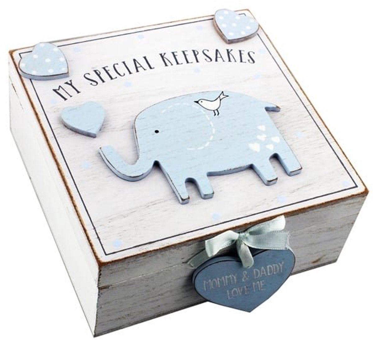 Dailygoods - MDF-box, Engelstalig opschrift "My Special Keepsake" - 16 cm x 16 cm - Blauw