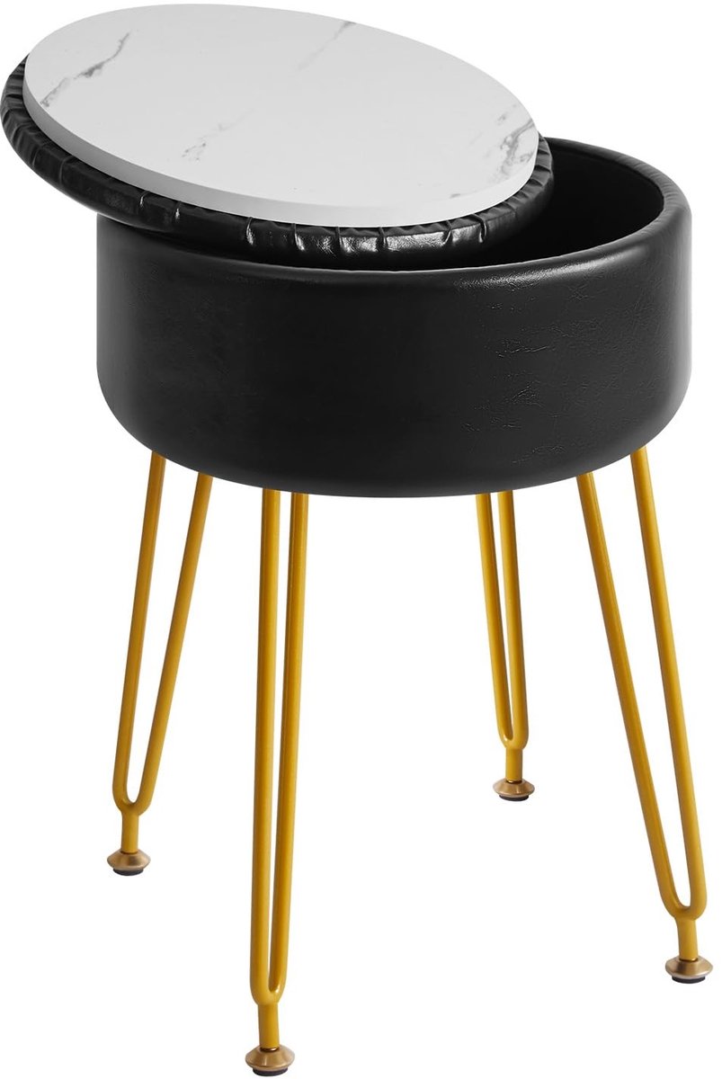 Dailygoods - Ronde Voetenbank met Opbergruimte - Luxe Make-up Krukje met Afneembare Hoes
