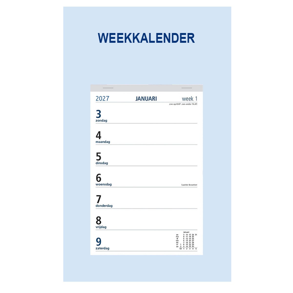 Castelli - weekkalender op schild 2027 - ringband - 2 weken overzicht - formaat 20x33cm - neutraal achterschild