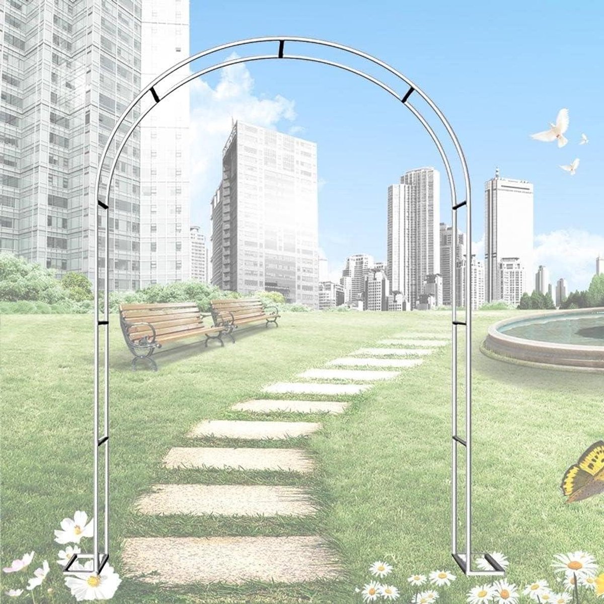 Metalen Tuinboog - Rozenboog Houtlook - Planten Ondersteunen - Weerbestendig Staal - 120 x 220 x 40 cm - Wit
