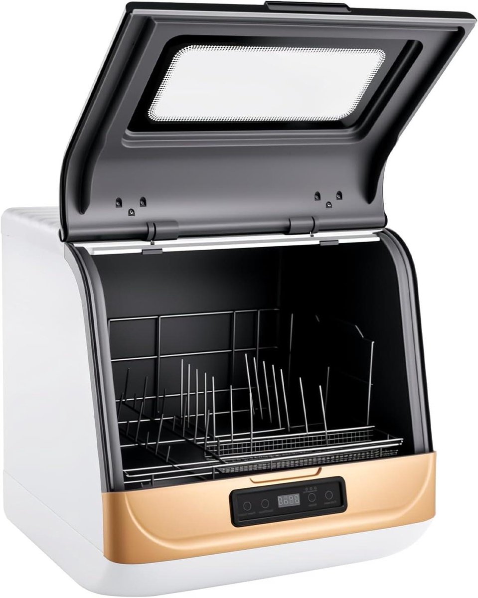 Tafelvaatwasser Mini vaatwasser Snel servies reinigen Compact formaat 45 x 40 x 448 cm Goud