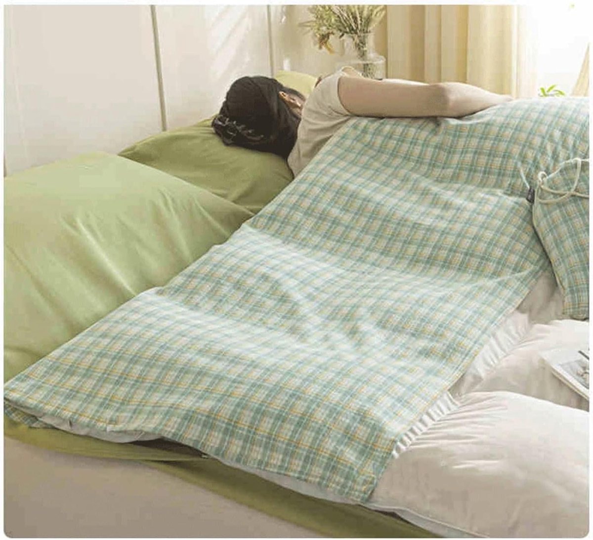 Reislaken Slaapzak - Slaapzak Voering - Hygiënisch Reizen - Ademend Katoen - 80x210cm - Groen
