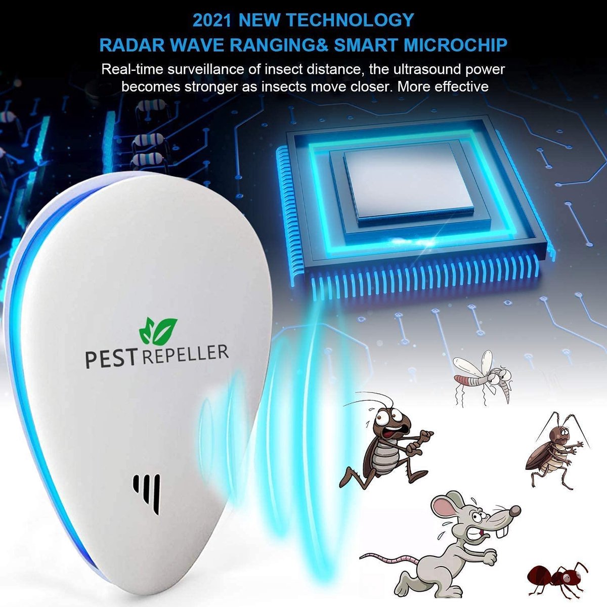 SnelShoppen - Ultrasone Ongediertebestrijder 4-pack, Plug-in Insectenbescherming voor Binnen, Bestrijding van Muggen, Muizen, Kakkerlakken, Spinnen, M