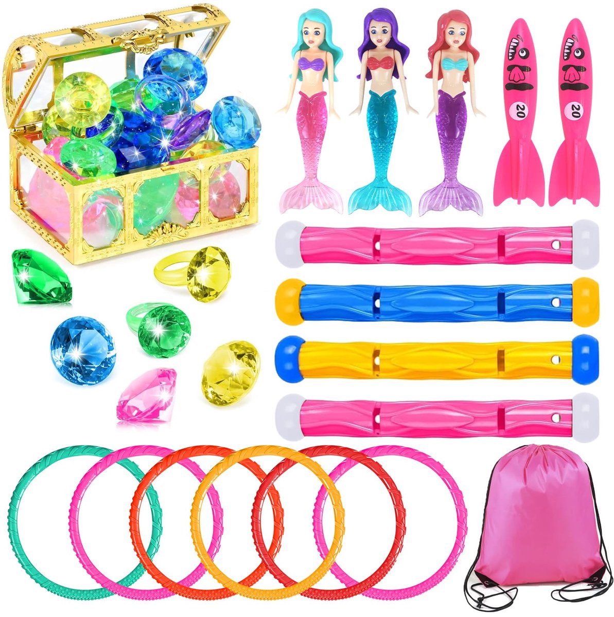 SnelShoppen - Komicea Zeemeermin Duikspel - 30 Stuks Duikspeelgoed voor in het Zwembad - Leuk Waterpret voor Kinderen - Perfect voor Kinderfeestjes en