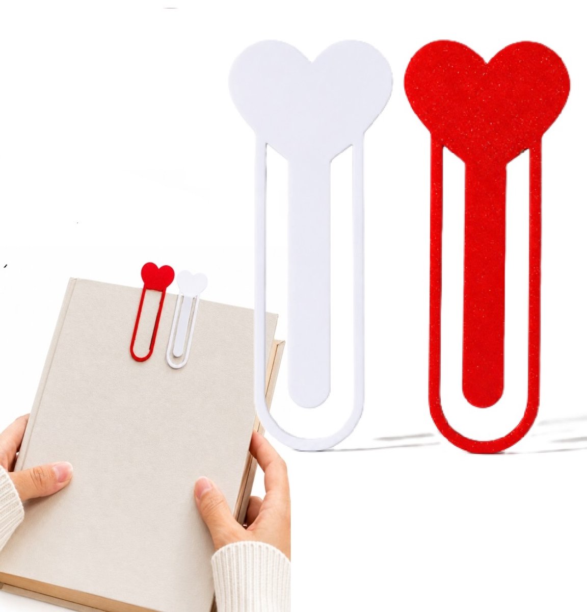 Hartvormige Boekenleggers Set (2 Stuks) – Rood & Wit – Creatieve Bladwijzers – Leesaccessoires – Cadeau voor Boekenliefhebbers