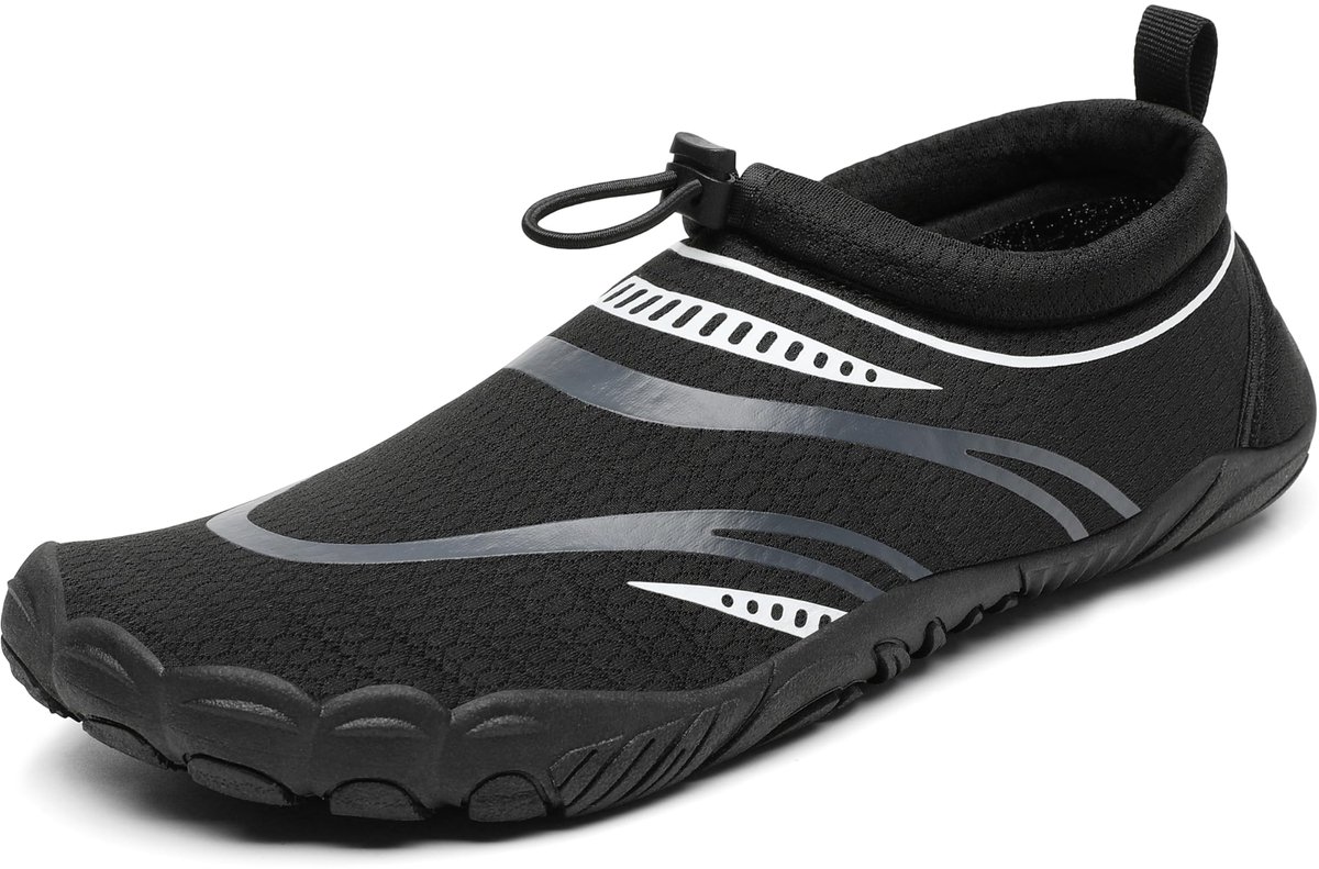 SnelShoppen - Unisex Badschoenen - Sneldrogend en Ademend - Waterschoenen voor Blote Voeten - Maat 36-46 - Zwart C - Ideaal voor Strand, Camping en Zw