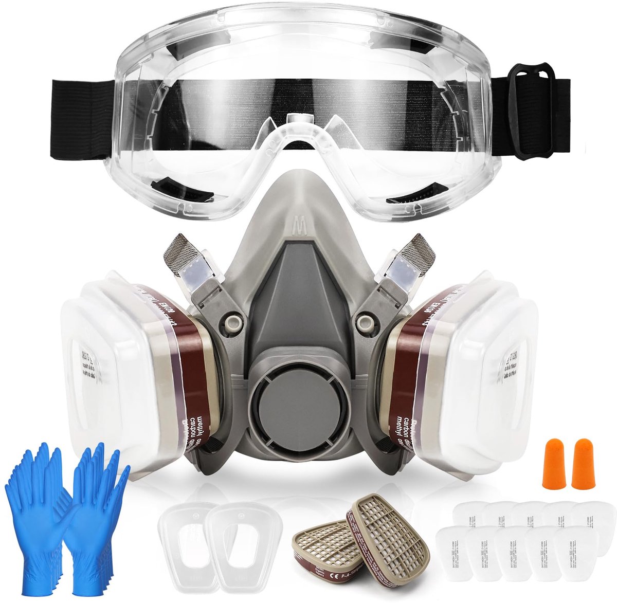 SnelShoppen - Erzekrim Adembeschermingsmasker Set, Gas- en Stofmasker met Veiligheidsbril en Filter voor Lakken, Slijpen, Lassen, Gieten - Ideaal voor
