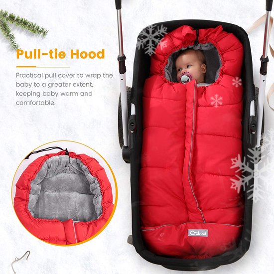 SnelShoppen - Universele Voetenzak Kinderwagen, Warme Wintervoetenzak voor Buggy en Wandelwagen, Waterdichte Dikke Thermofleece Voetenzak, Groot, Rood van Snelshoppen — afbeelding 5