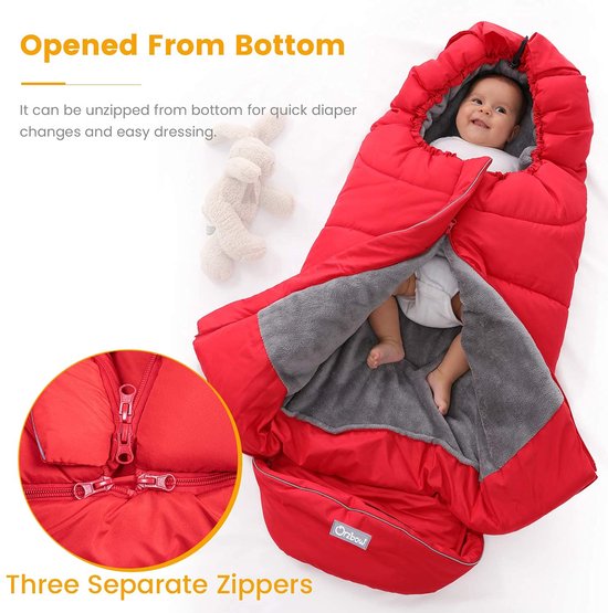 SnelShoppen - Universele Voetenzak Kinderwagen, Warme Wintervoetenzak voor Buggy en Wandelwagen, Waterdichte Dikke Thermofleece Voetenzak, Groot, Rood van Snelshoppen — afbeelding 3