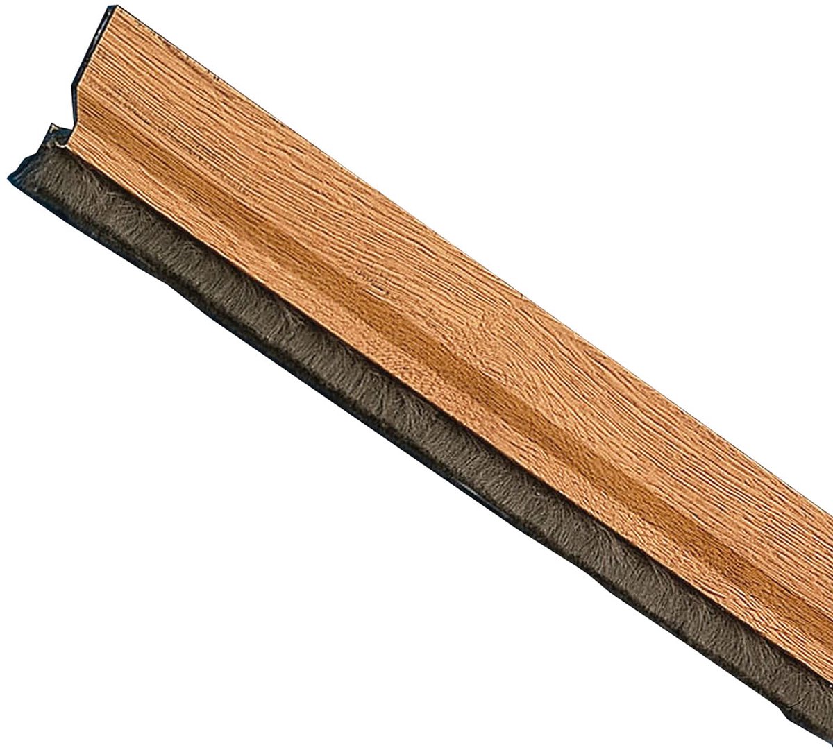 SnelShoppen - Tochtstrip Model 2 - Zelfklevende Opbouwtochtstrip met Borstelharen - Kunststof Lamel - Eiken Kleur - Aluminium - 82 cm voor Deuren en R