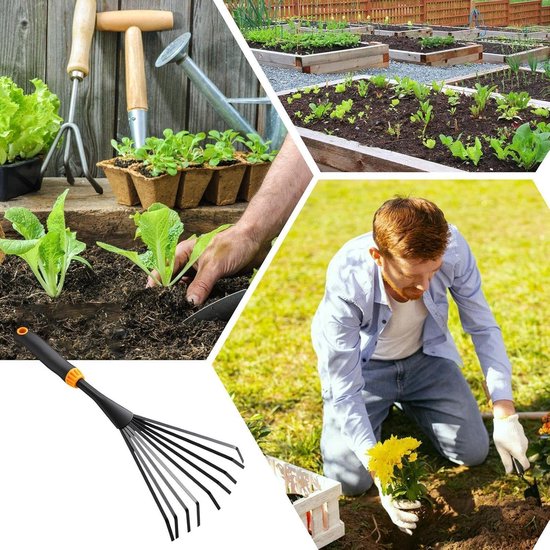 Tuinhark - Bladhark Grashark - Bladeren Verzamelen - 9 Metalen Tanden - 40 x 15 cm - Meerkleurig — afbeelding 5