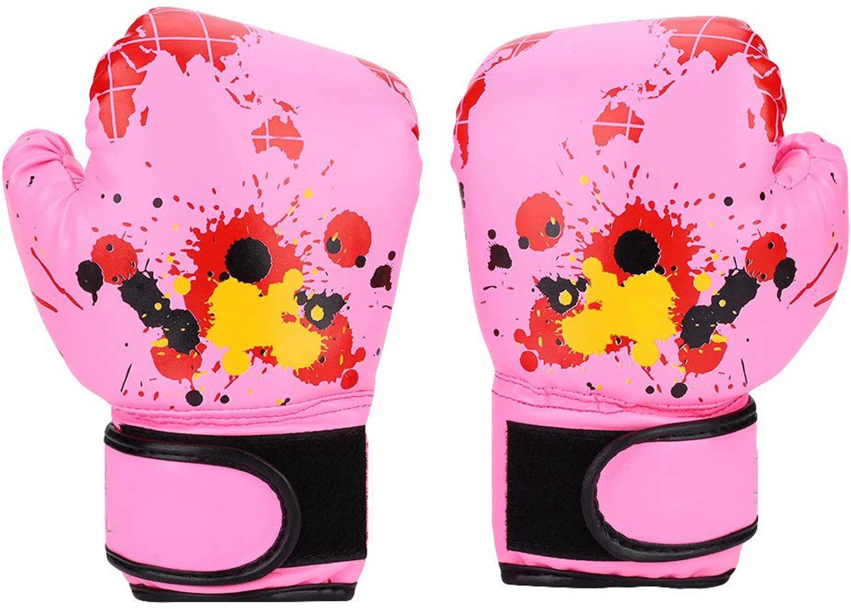 SnelShoppen - Ademende bokshandschoenen voor kinderen, hoogwaardige PU-leer bokshandschoenen, 2-11 jaar, roze, ideaal voor boksen, Muay Thai en vechtt
