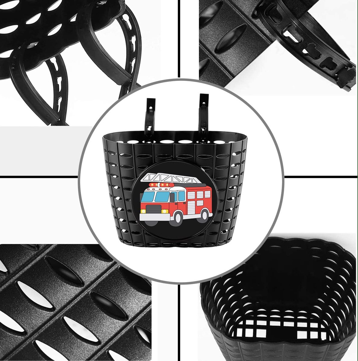 SnelShoppen - YeloYolker Kinderfietsmandje Zwart met Bel, Schattig Fietsmandje Voorstuur voor Jongens, Meisjes, Peuters, Kinderen, Draagbaar Plastic D