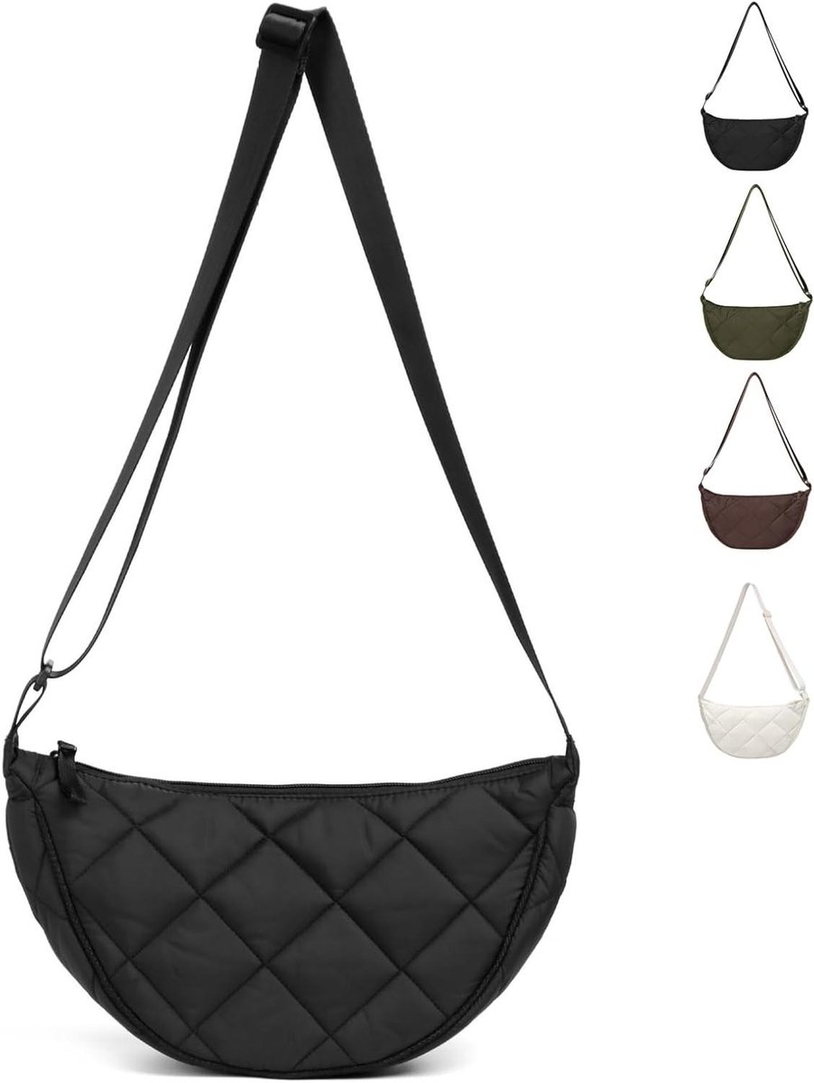 Nylon Halve Maan Tas - Schoudertas Portemonnee - Dagelijks Gebruik - Verstelbare Band - 31x16x9 cm - Wit