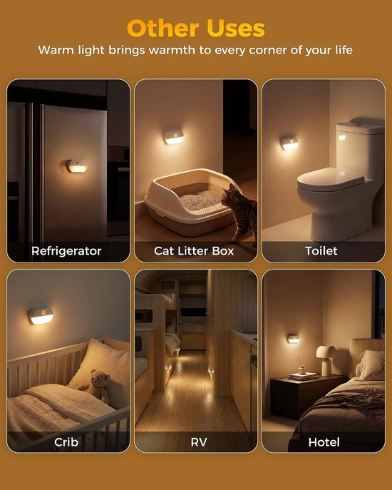 KZQ Nachtlampje - Met bewegingssensor - Werkt op 7 draadloze batterijen - Wit en warm wit licht - Automatische schakelaar met zelfklevende achterkant - Geschikt voor trappen, kledingkasten, gangen en slaapkamers - Eenvoudige installatie van KZQ — afbeelding 3