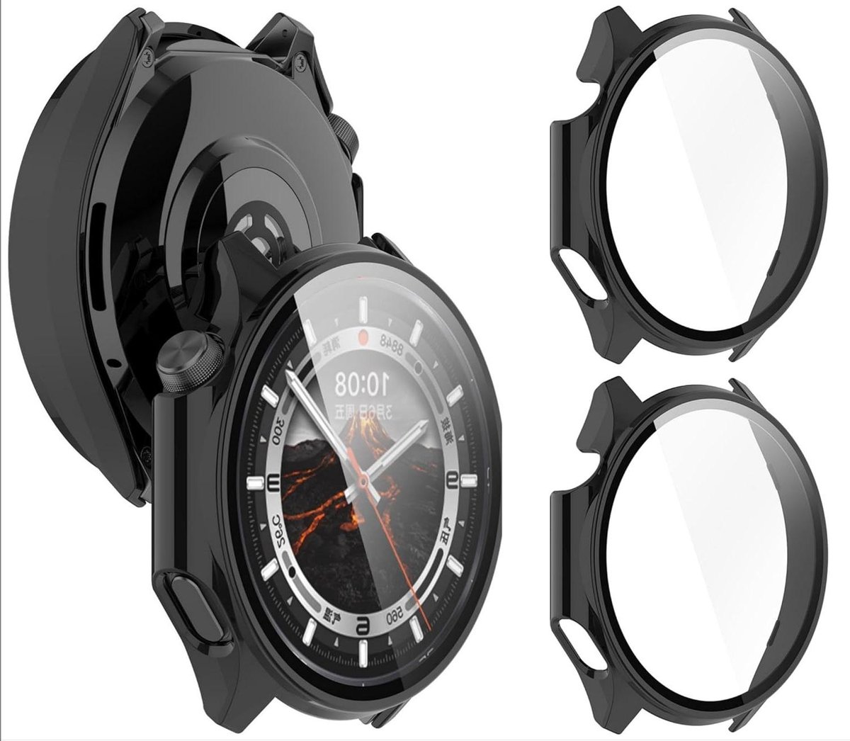 Smartwatch Hoesje - Screenprotector Bezel - Horloge Beschermen - Krasbestendig Gehard Glas - 2 Stuks - Zwart