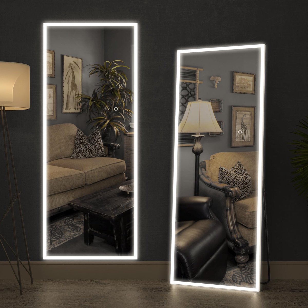 SnelShoppen - CASSILANDO Spiegel Volledige Lengte 160x50,8 cm met LED Lampen - Staande Vloerspiegel en Wandspiegel - Variabele Kleur en Helderheidsins