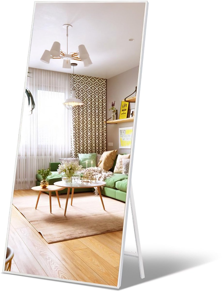 SnelShoppen - Grote Spiegels 165 x 60 cm - Lange Wandspiegel voor Badkamer, Woonkamer, Slaapkamer - Witte Vloervrijstaande Spiegel - Perfect voor Inte