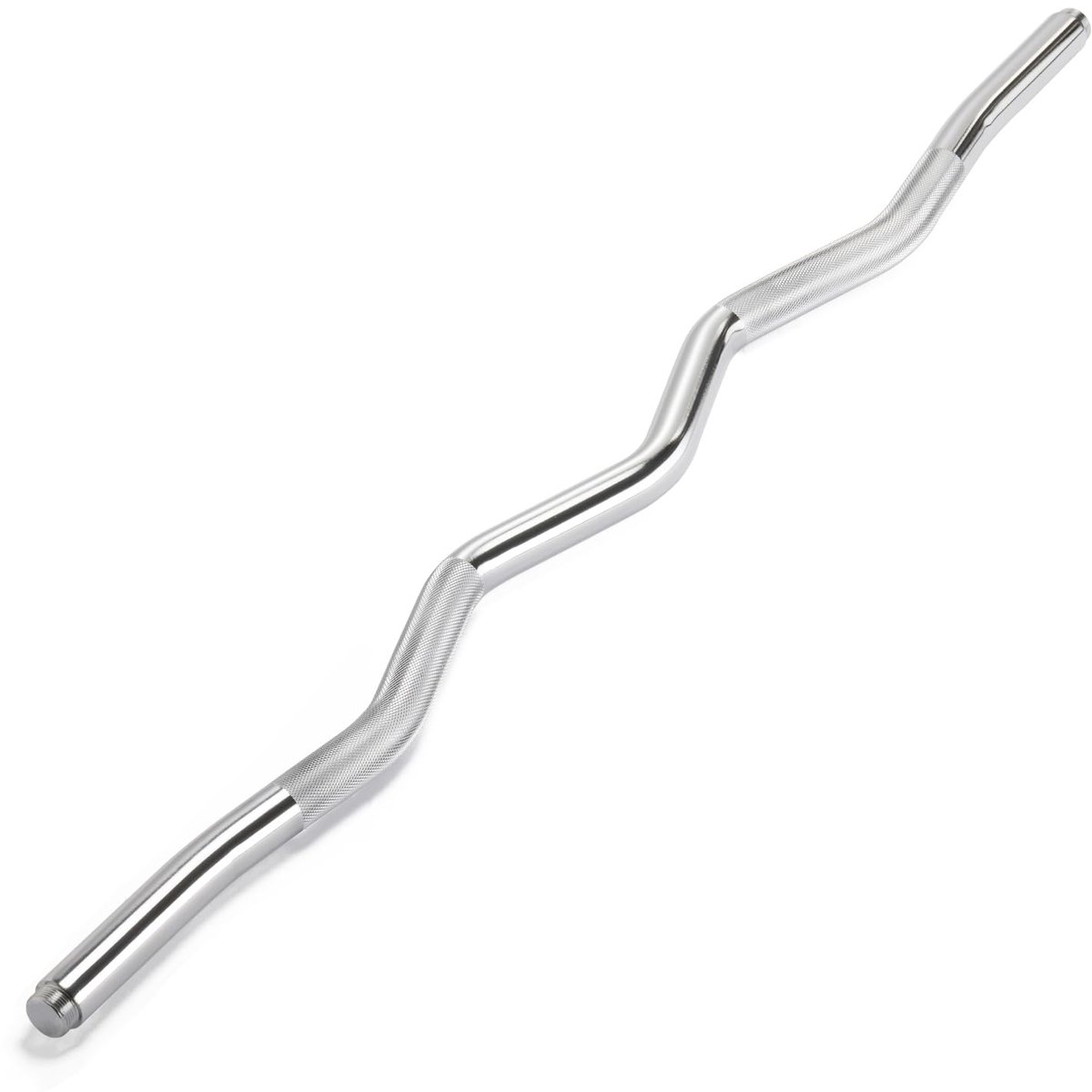 SnelShoppen - Curl Bar 95cm - Halter Curl Bar van Massief Staal - Verchroomd & Gekarteld - Ø 28mm - Ideaal voor Thuis Gym & Krachttraining