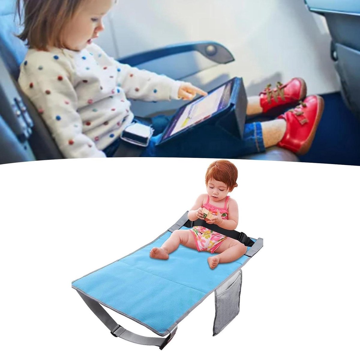 Vliegtuig Voetensteun Kinderen - Vliegtuig Bed Kinderen - Comfortabel Reizen - Verstelbare Lengte - Universele Pasvorm - Blauw