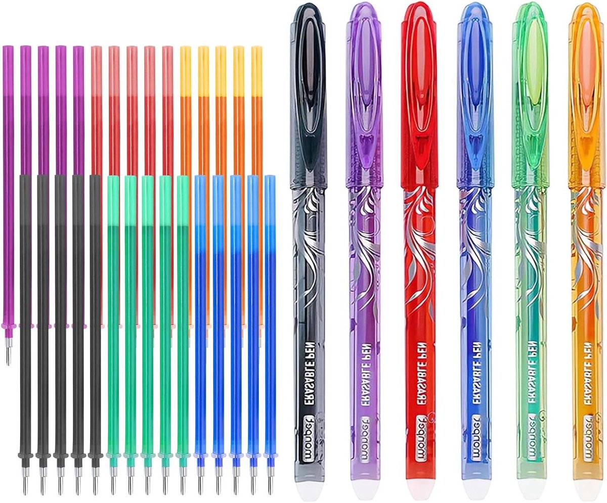 Uitwisbare Gelpennen - Gelpennen met Gum - Fouten Corrigeren - Hittegevoelige Inkt - 05 mm - 6 Kleuren