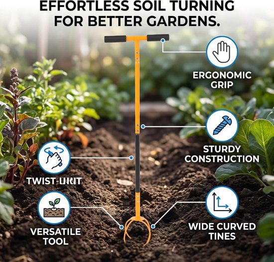 Tuinhandfrees - Bodemwoeler Cultivator - Tuinonderhoud - Ergonomisch Handvat - 97 cm - Zwart — afbeelding 4