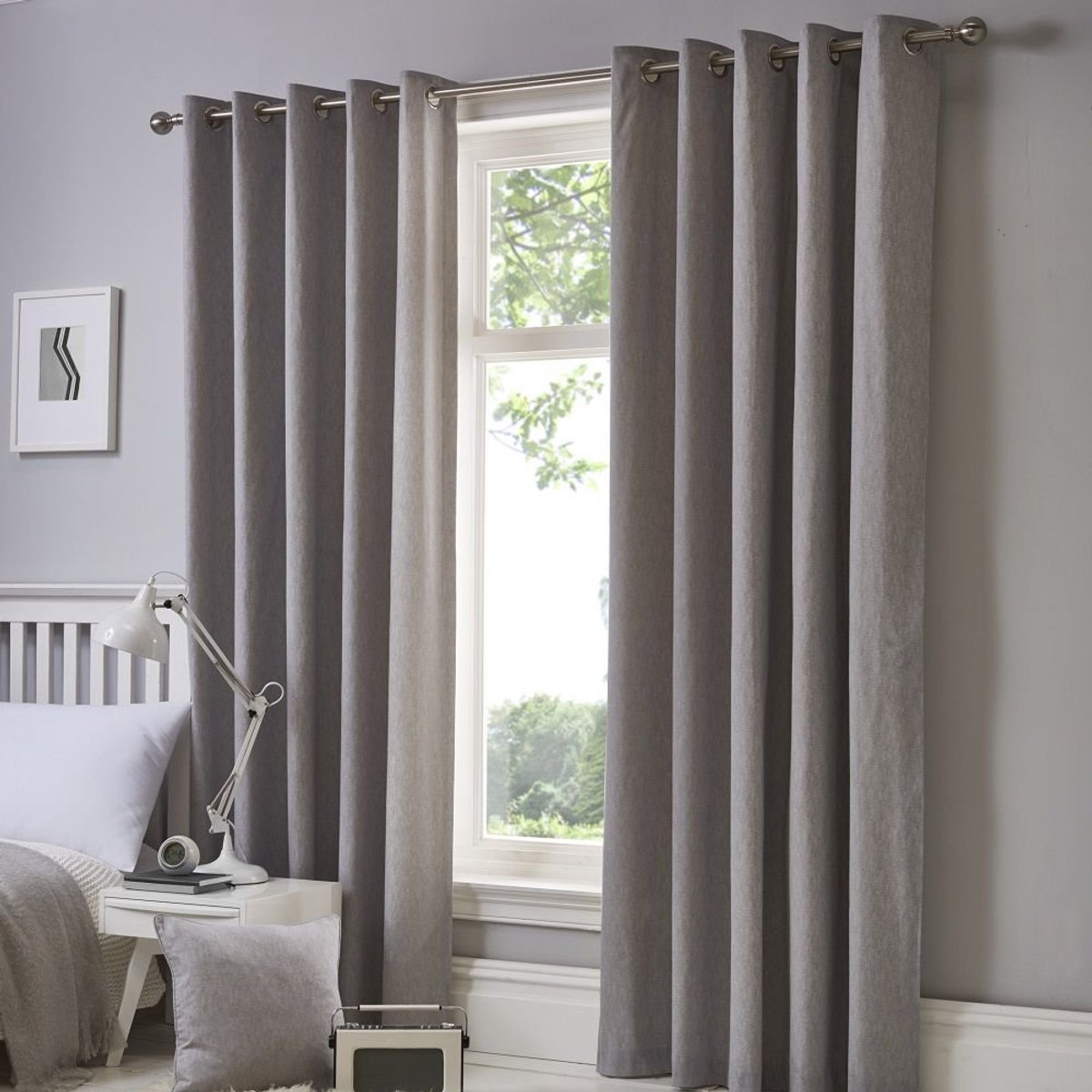 SnelShoppen - Fusion Zilver Lichtgrijze Ooggordijnen 46 x 54 Inch - Thermische Deurgordijnen voor Slaapkamer/Woonkamer - 100% Katoen Sorbonne Collecti