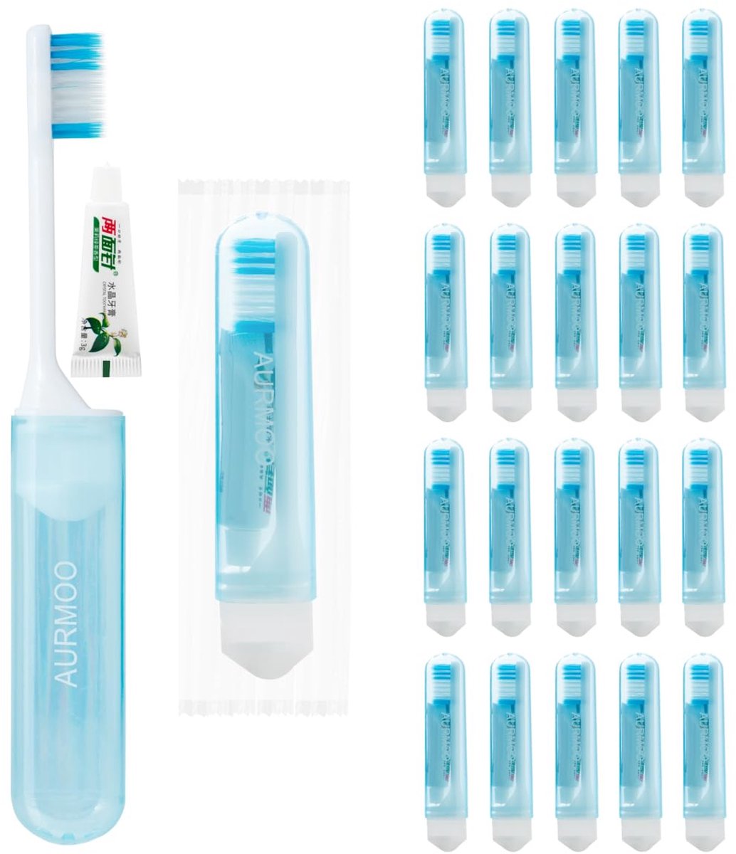 SnelShoppen - 20 x Opvouwbare Reis Tandenborstels met Tandpasta - Wegwerp Tandenborstels voor Camping, Reizen, Kinderen, Hygiëne - Handig en Compact